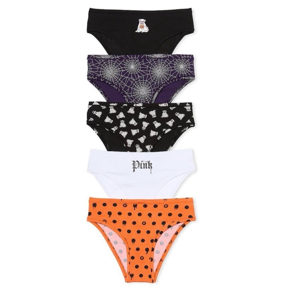 VS PINK HALLOWEEN Cotton Cheeky Panties Large Multi 5 Pack NEW